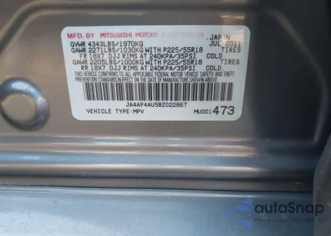 2011 Mitsubishi Outlander Sport Se from USA, damaged, VIN JA4AP4AU5BZ022867